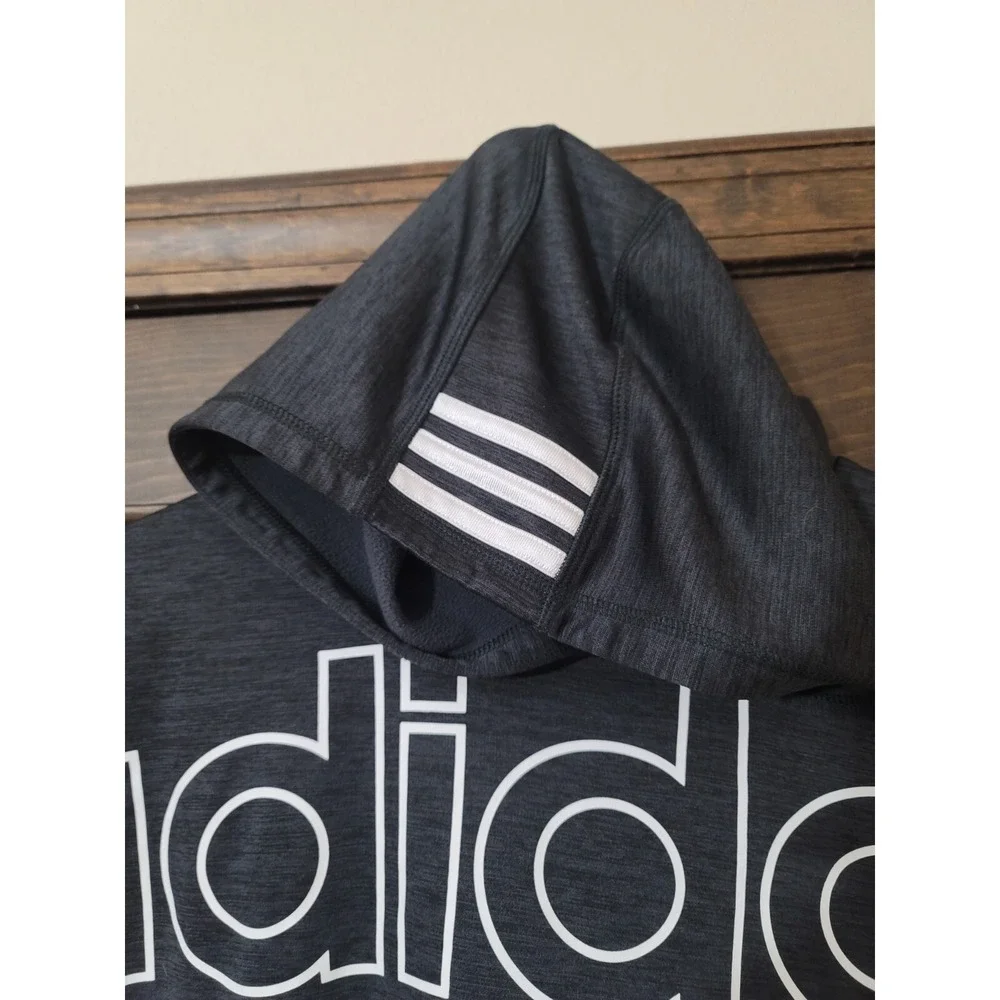 Adidas Unisex Kid's Black Grey Long Sleeve  Hooded Sweatshirt XL 18-20